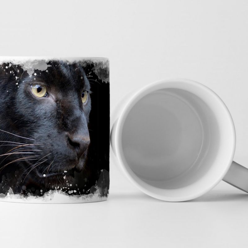 Tasse Geschenk Tierfotografie – Schwarzer Panther mit dunklem Hintergrund