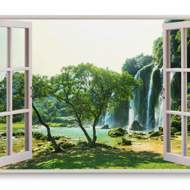 Wandbild 120x80cm Fensterbild Vietnam Wasserfälle Tropisch Grün Natur