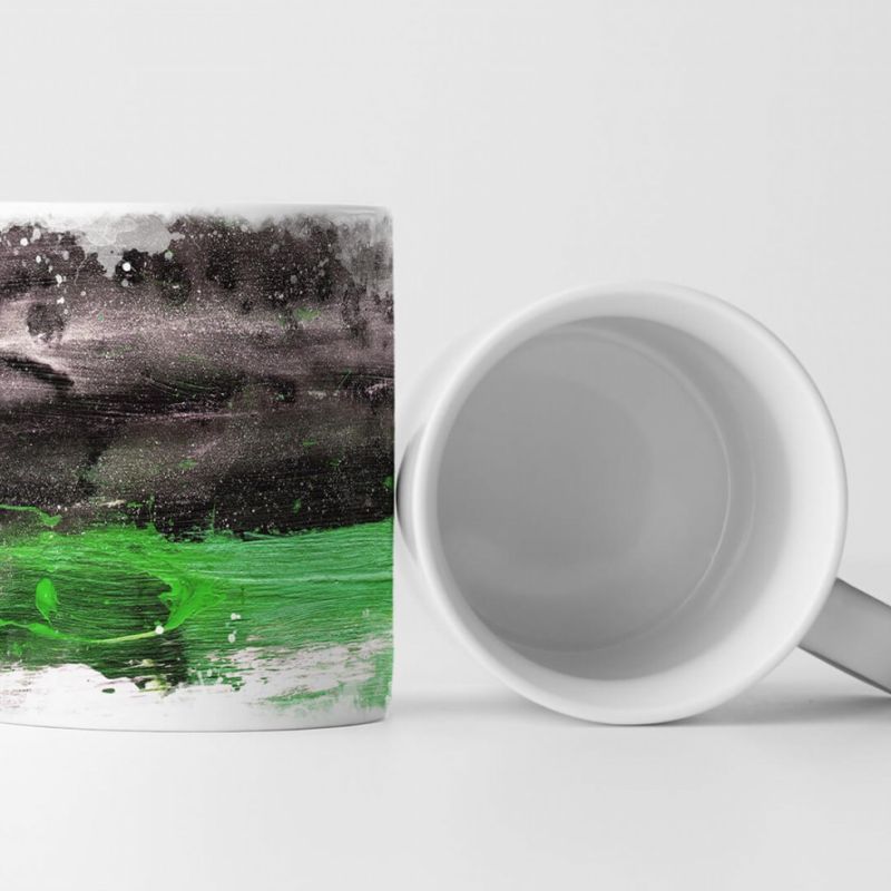 Tasse Geschenk dunkelgrau, grüne Abstraktion