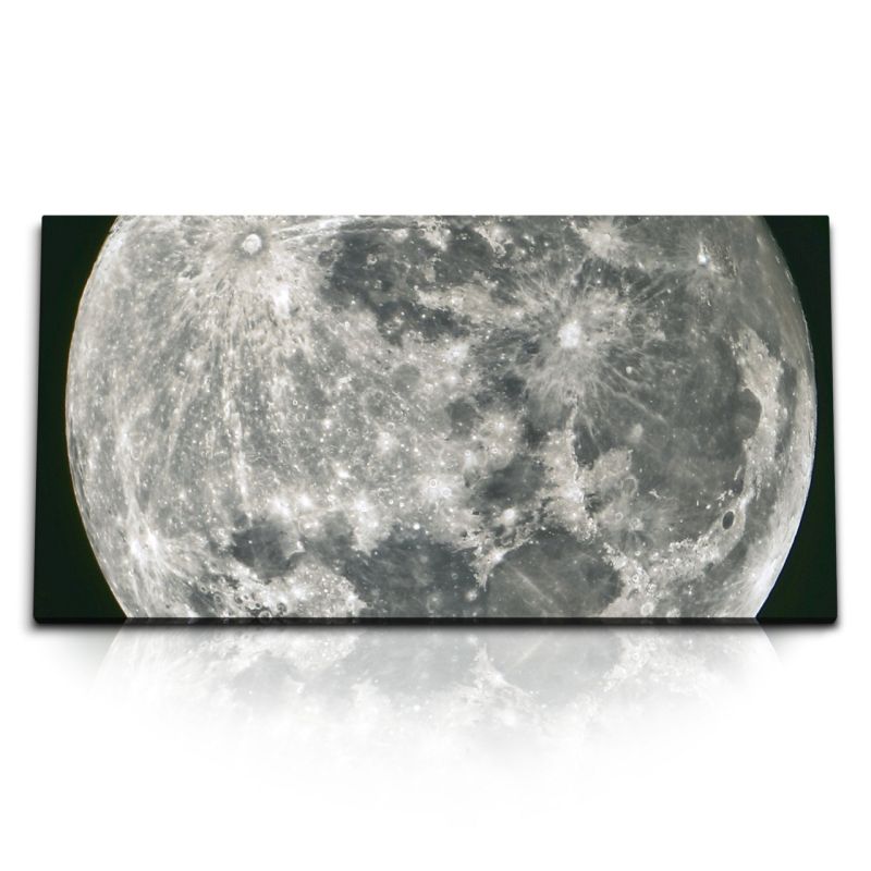 Kunstdruck Bilder 120x60cm Mond Vollmond Schwarz Weiß Trabant Grau