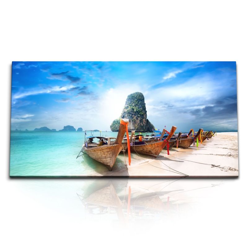 Kunstdruck Bilder 120x60cm Tropische Insel Thailand Boote Sonnenschein Meer Blau