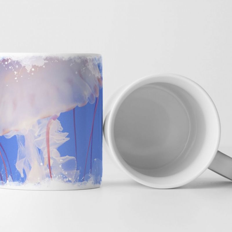 Tasse Geschenk Tierfotografie – Weiße Medusen im blauen Wasser