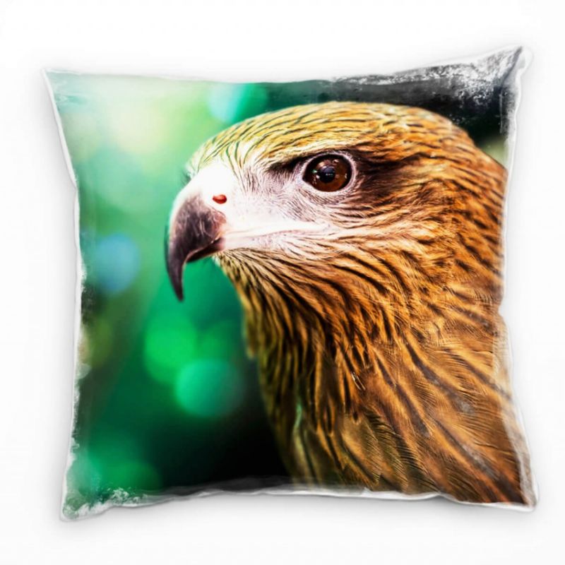 Tiere, Adler, Portrait, braun, grün Deko Kissen 40x40cm für Couch Sofa Lounge Zierkissen