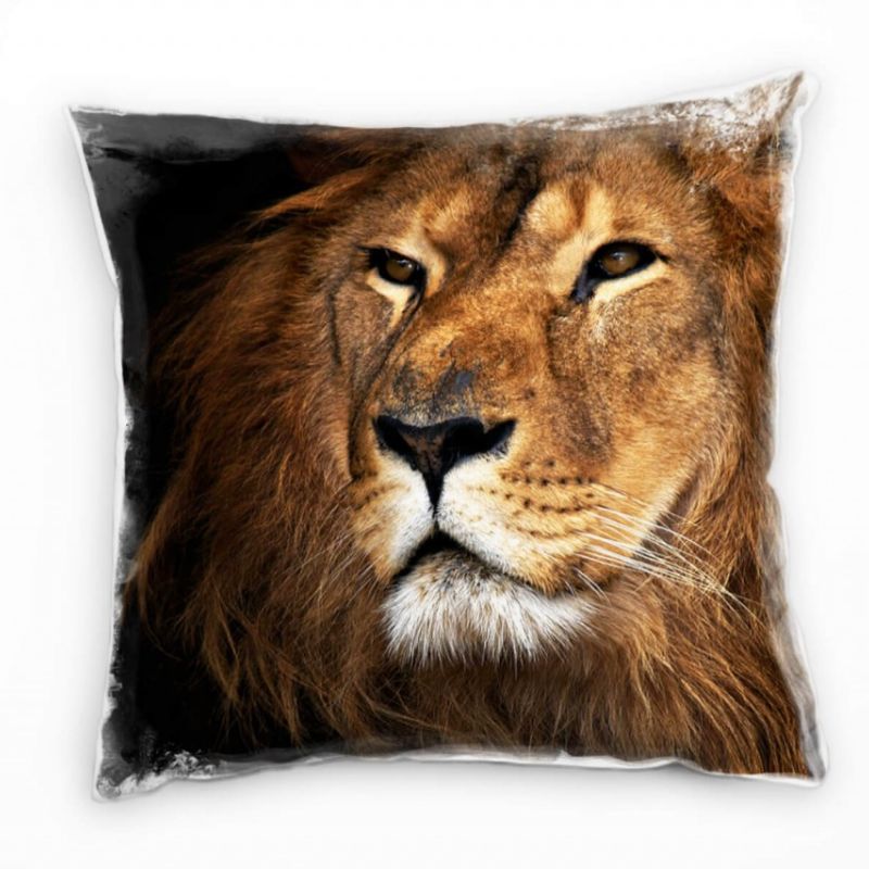 Tiere, braun, schwarz, Löwe, Detailaufnahme, Afrika Deko Kissen 40x40cm für Couch Sofa Lounge Zierki