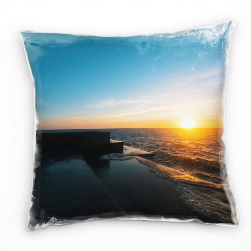 Meer, Sonnenuntergang, Leuchtturm, orange, blau Deko Kissen 40x40cm für Couch Sofa Lounge Zierkissen