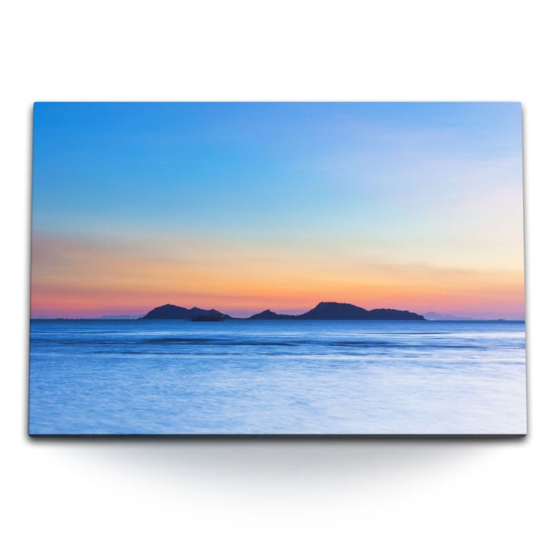 120x80cm Wandbild auf Leinwand Sonnenuntergang Meer Horizont Insel Abendröte Blau