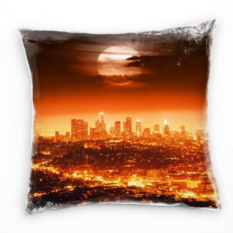 Urban und City, schwarz, rot, Los Angeles, Nacht Deko Kissen 40x40cm für Couch Sofa Lounge Zierkisse