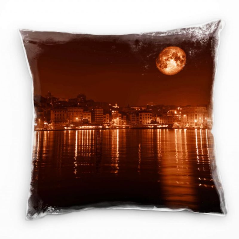 City, Istanbul, Nacht, Mond, orange, rot Deko Kissen 40x40cm für Couch Sofa Lounge Zierkissen