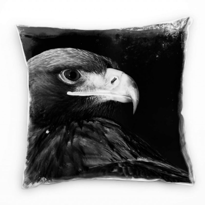 Tiere, Adler, Portrait, schwarz, grau Deko Kissen 40x40cm für Couch Sofa Lounge Zierkissen