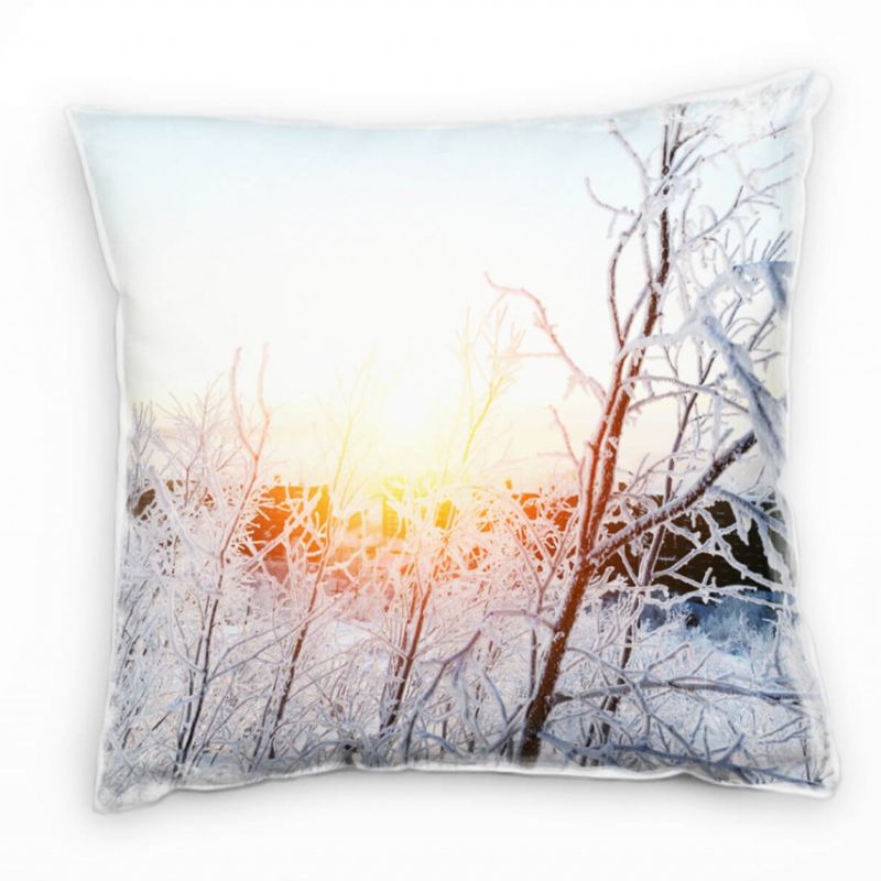 Winter, Schnee, Bäume, Sonnenuntergang, blau Deko Kissen 40x40cm für Couch Sofa Lounge Zierkissen