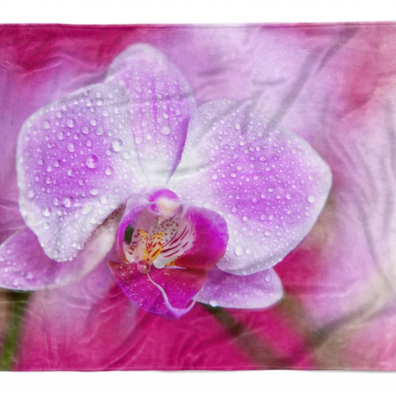 Handtuch Strandhandtuch Saunatuch Kuscheldecke  mit Fotomotiv Orchidee Blume Blü