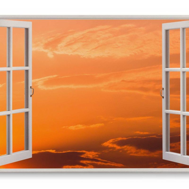 Wandbild 120x80cm Fensterbild Roter Himmel Abendrot Wolken Rot Sonnenuntergang