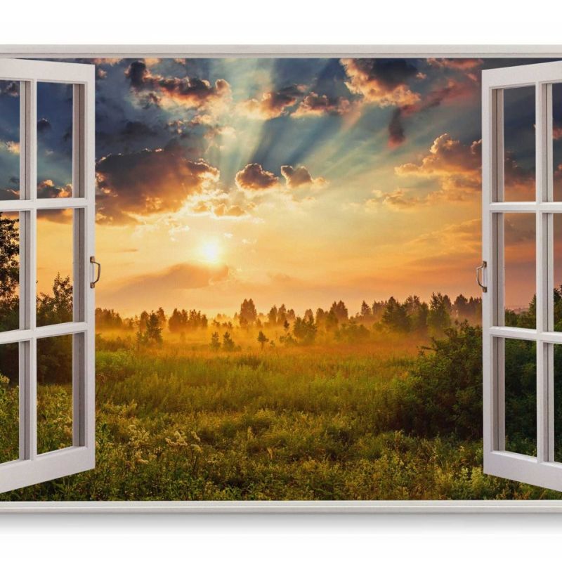 Wandbild 120x80cm Fensterbild Natur Landschaft Horizont Sonnenuntergang Abendrot