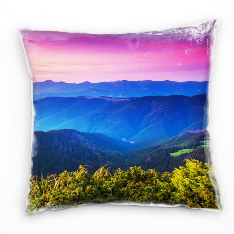 Landschaft, grün, pink, blau, Berge, schöner Himmel Deko Kissen 40x40cm für Couch Sofa Lounge Zierki