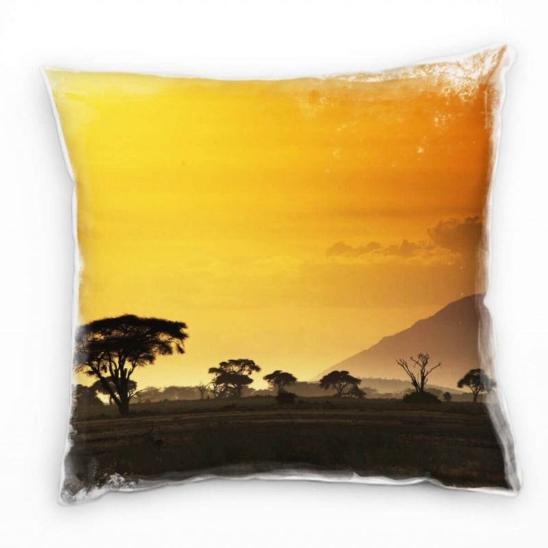 Landschaft, orange, schwarz, Sonnenuntergang, Afrika Deko Kissen 40x40cm für Couch Sofa Lounge Zierk