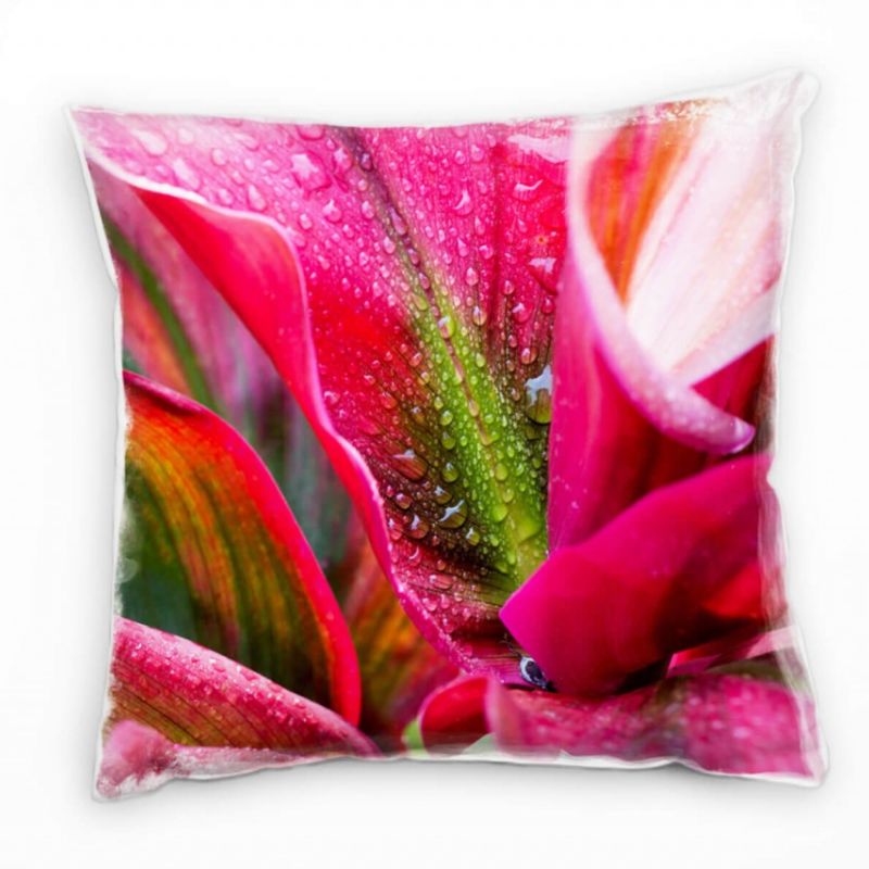 Macro, Blumen, Blütenblatt, Wassertropfen, pink Deko Kissen 40x40cm für Couch Sofa Lounge Zierkissen