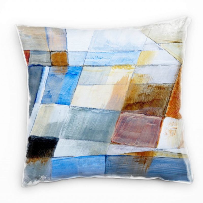 Abstrakt, braun, blau, Rechtecke, gemalt Deko Kissen 40x40cm für Couch Sofa Lounge Zierkissen