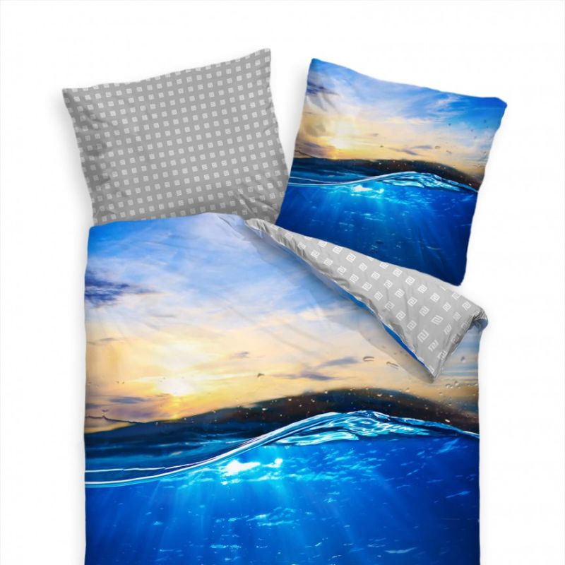 Unterwasser Sonnenufgang Wasserlinie Blau Bettwäsche Set 135×200 cm + 80x80cm  Atmungsaktiv