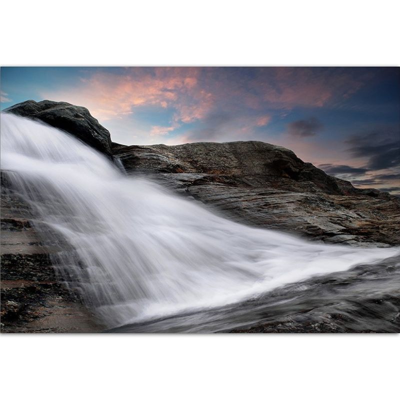 120x80cm Wasserfall Felsen Himmel Wolkenschleier