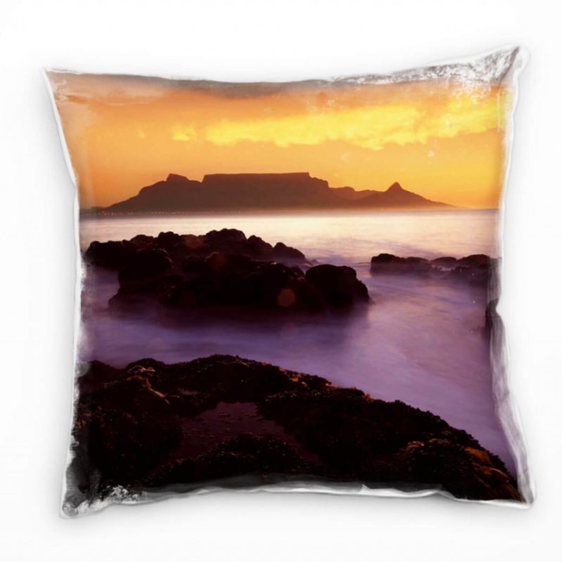 Landschaft, orange, grau, Dunst, Kapstadt, Sonnenuntergang Deko Kissen 40x40cm für Couch Sofa Lounge