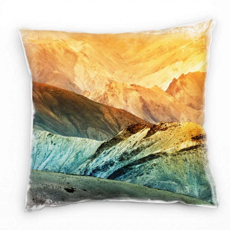 Landschaft, Berge, orange, blau Deko Kissen 40x40cm für Couch Sofa Lounge Zierkissen