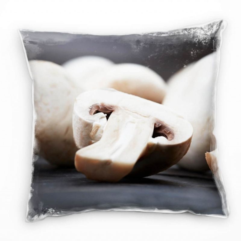 Macro, Champignons, beige, grau Deko Kissen 40x40cm für Couch Sofa Lounge Zierkissen