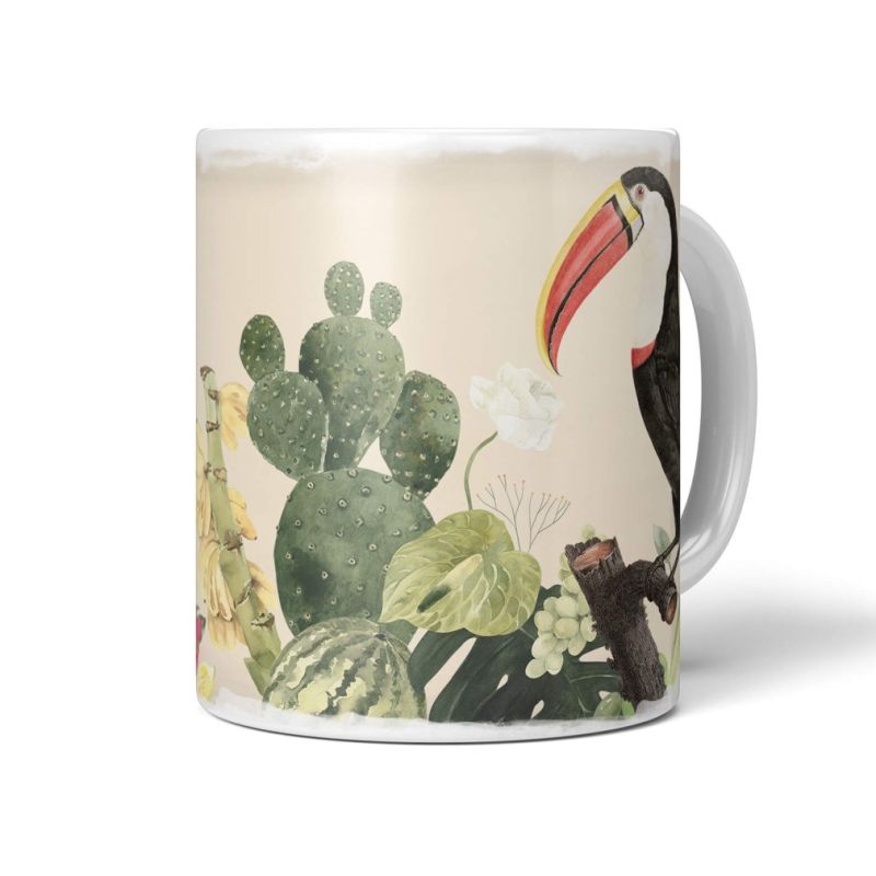 Dekorative Tasse mit schönem Vogel Motiv Tukan Paradies Früchte Südsee Exotisch