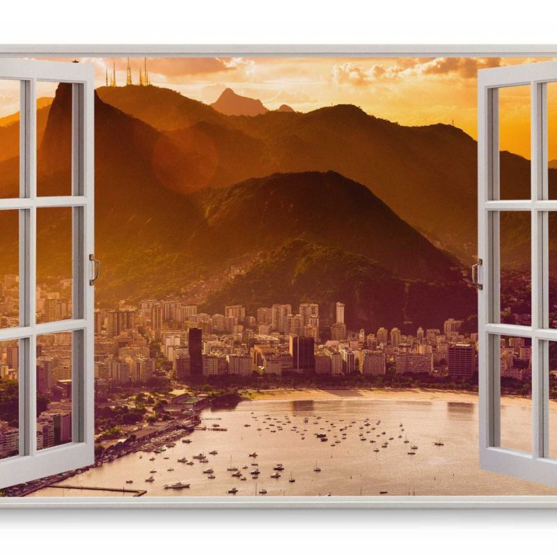 Wandbild 120x80cm Fensterbild Brasilien Rio de Janeiro Bucht Meer Sonnenuntergang