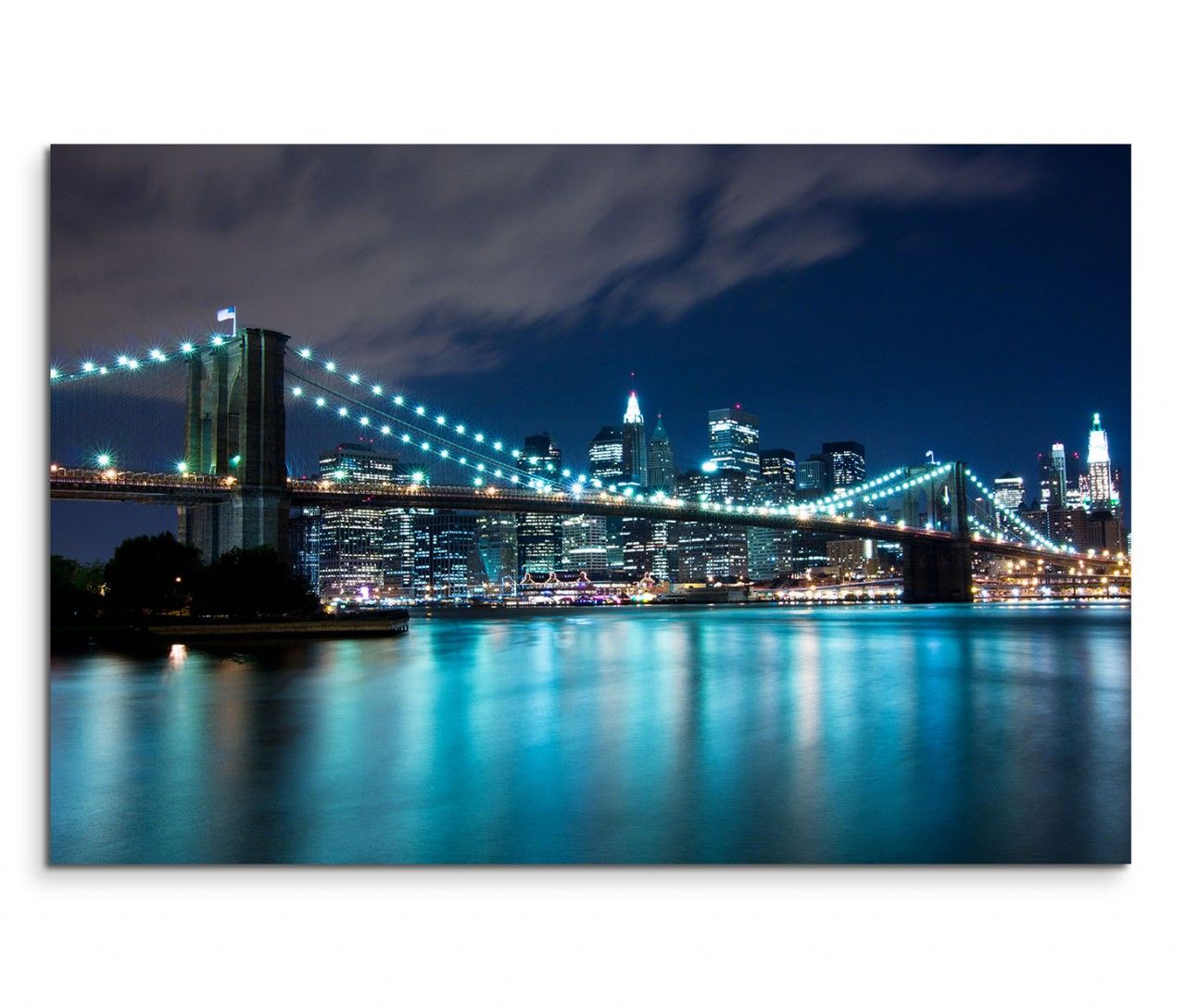 120x80cm Wandbild New York Brooklyn Bridge Nacht Lichter