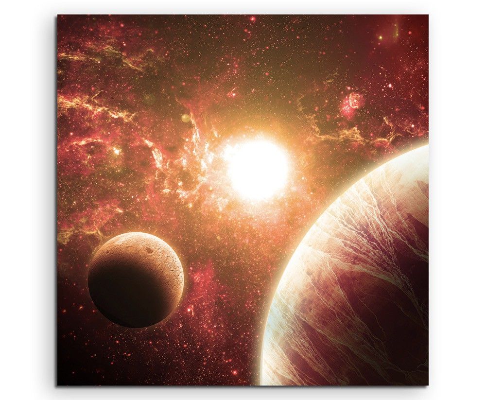 Illustration – Rote Planeten mit Mond auf Leinwand