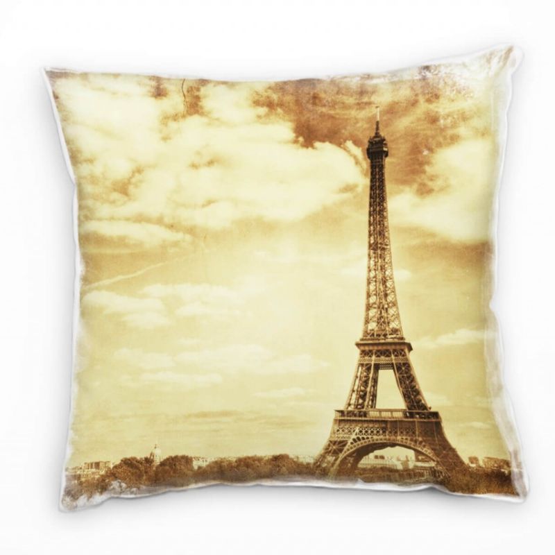 Vintage, sepia, Eiffelturm, Paris Deko Kissen 40x40cm für Couch Sofa Lounge Zierkissen