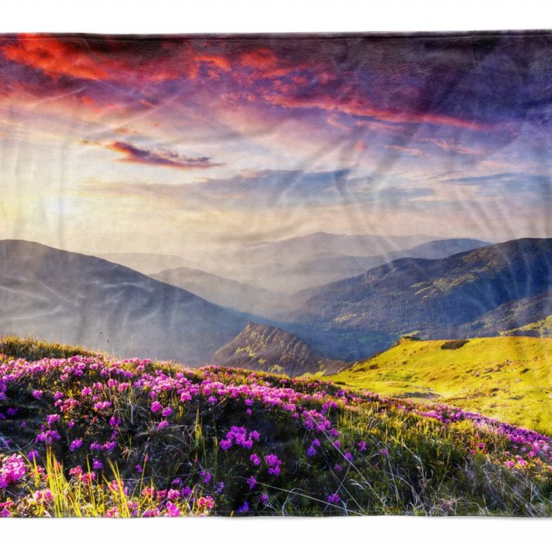 Handtuch Strandhandtuch Saunatuch Kuscheldecke mit Fotomotiv Berglandschaft Alpen Sonnenu