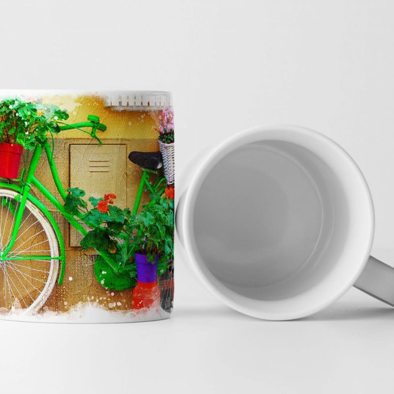 Tasse Geschenk Künstlerische Fotografie – Grünes Fahrrad im italienischen Dorf