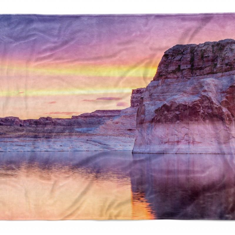 Handtuch Strandhandtuch Saunatuch Kuscheldecke mit Fotomotiv Berge Sonnenuntergang Meer K