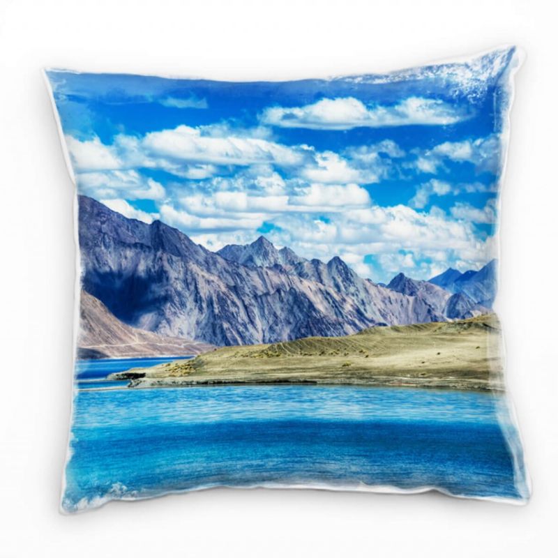 Seen, Berge, Wiese, Wolken, blau, grün Deko Kissen 40x40cm für Couch Sofa Lounge Zierkissen