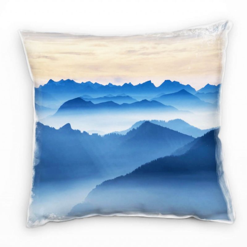 Landschaft, Berge, Nebel, blau, orange Deko Kissen 40x40cm für Couch Sofa Lounge Zierkissen