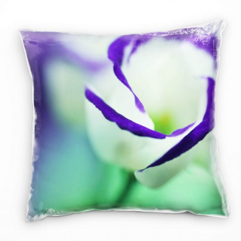 Macro, Blumen, Blüte, lila, weiß, grün Deko Kissen 40x40cm für Couch Sofa Lounge Zierkissen