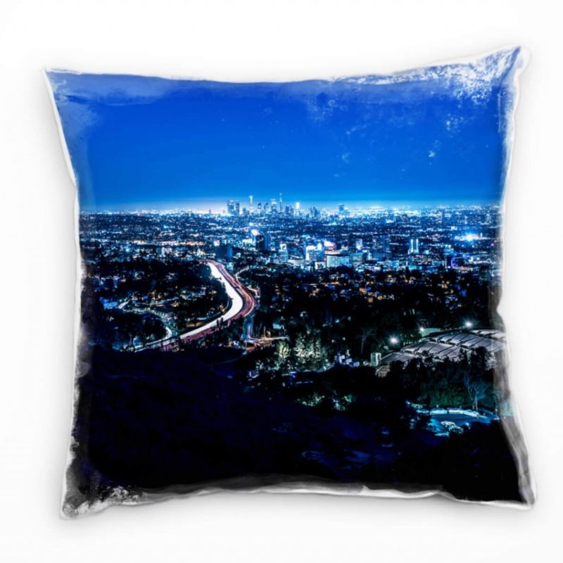 City, Los Angeles, Nacht, blau Deko Kissen 40x40cm für Couch Sofa Lounge Zierkissen