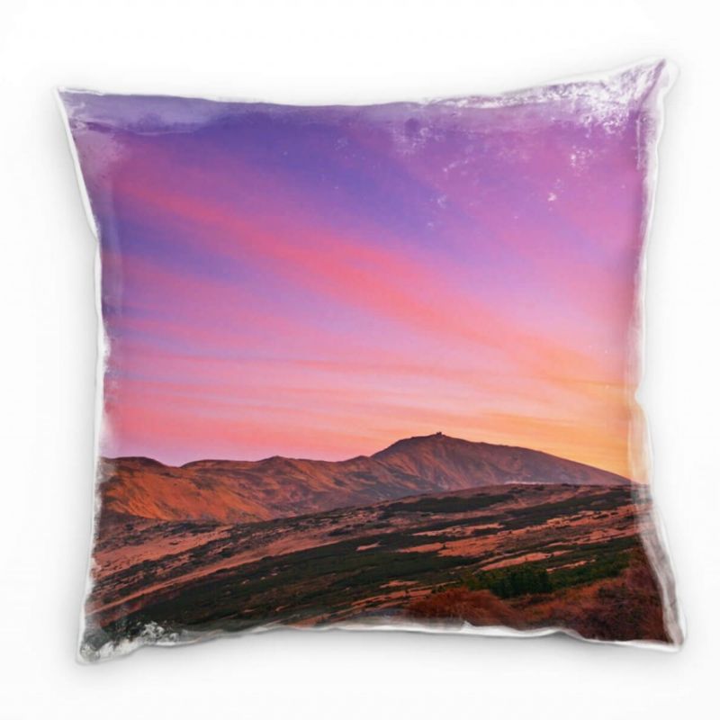 Landschaft, blau, orange Sonnenuntergang, Berge Deko Kissen 40x40cm für Couch Sofa Lounge Zierkissen