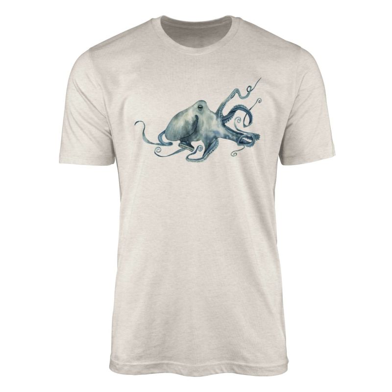 Herren Shirt 100% gekämmte Bio-Baumwolle T-Shirt  Oktopus Wasserfarben Motiv Nachhaltig Ökomode aus