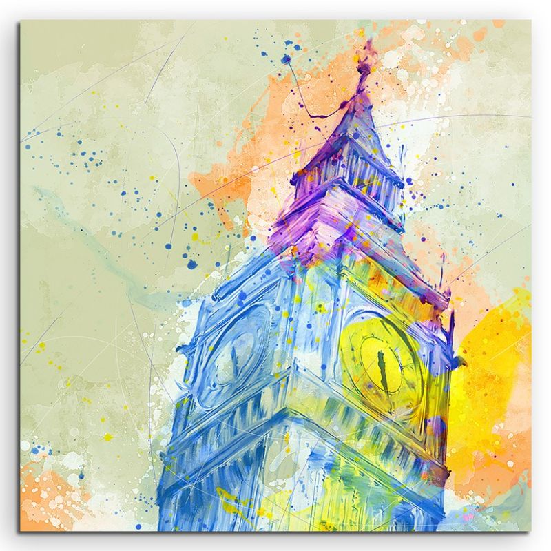 Big Ben 60x60cm Aquarell Art Leinwandbild