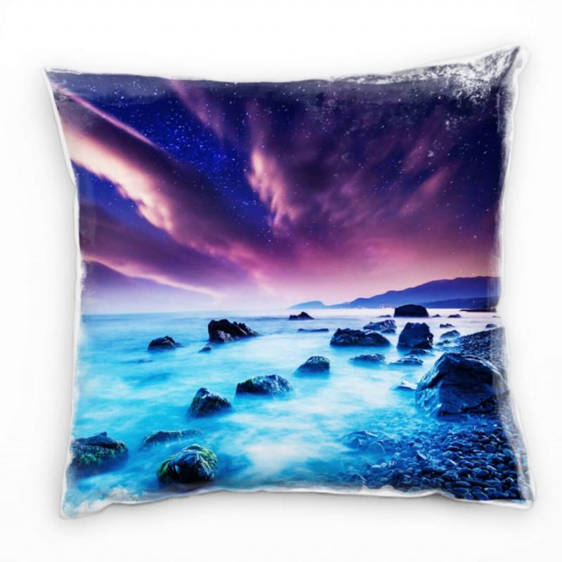 Strand und Meer, türkis, lila, Nacht, Sterne Deko Kissen 40x40cm für Couch Sofa Lounge Zierkissen