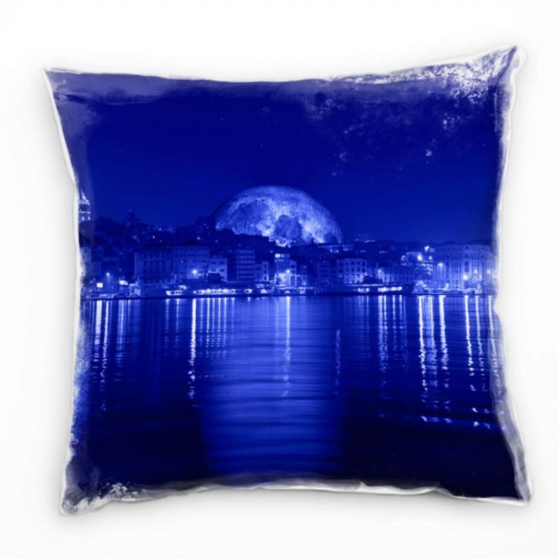 City, Istanbul, Nacht, Mond, blau Deko Kissen 40x40cm für Couch Sofa Lounge Zierkissen