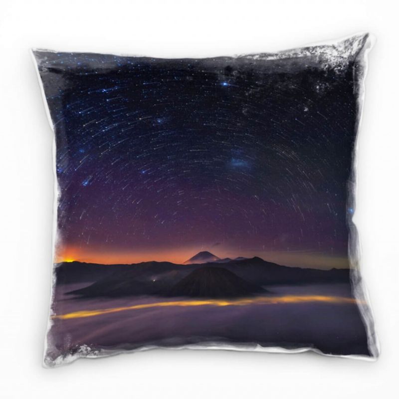 Natur, Sterne, Berge, Nacht, blau, orange, lila Deko Kissen 40x40cm für Couch Sofa Lounge Zierkissen