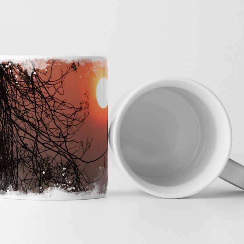 Tasse Geschenk Abendsonne Silhouette Baum