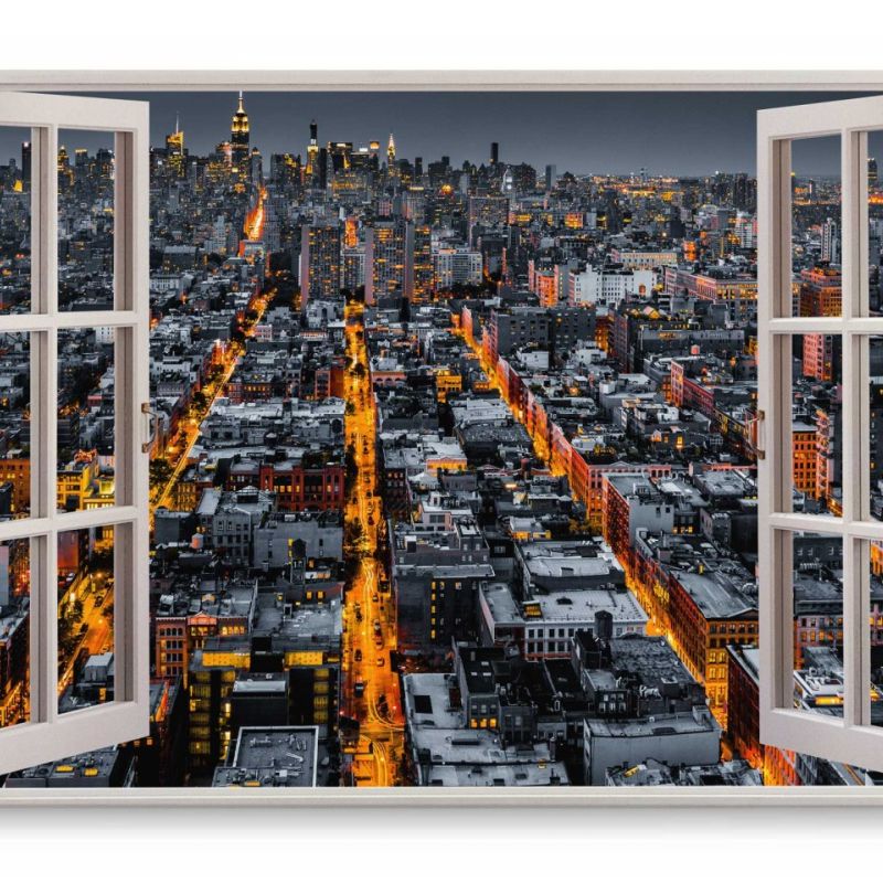 Wandbild 120x80cm Fensterbild New York USA Großstadt Stadtlichter Hochhäuser