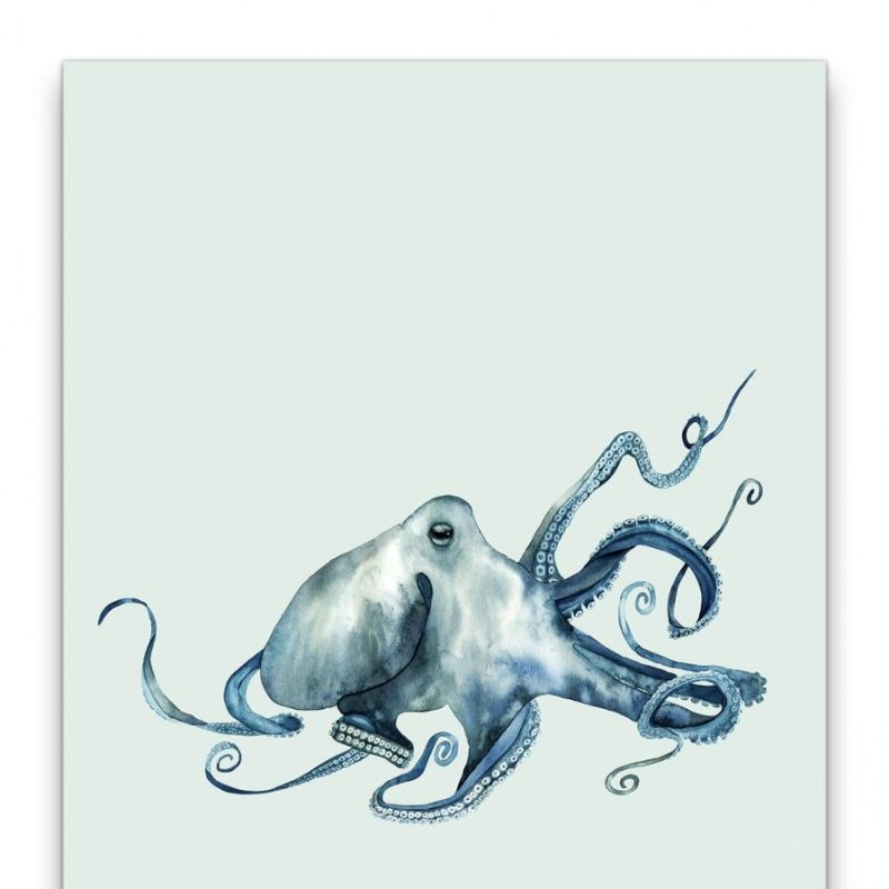 Oktopus Aquarell Blau Modern Minimalistisch Kunstvoll Dekorativ