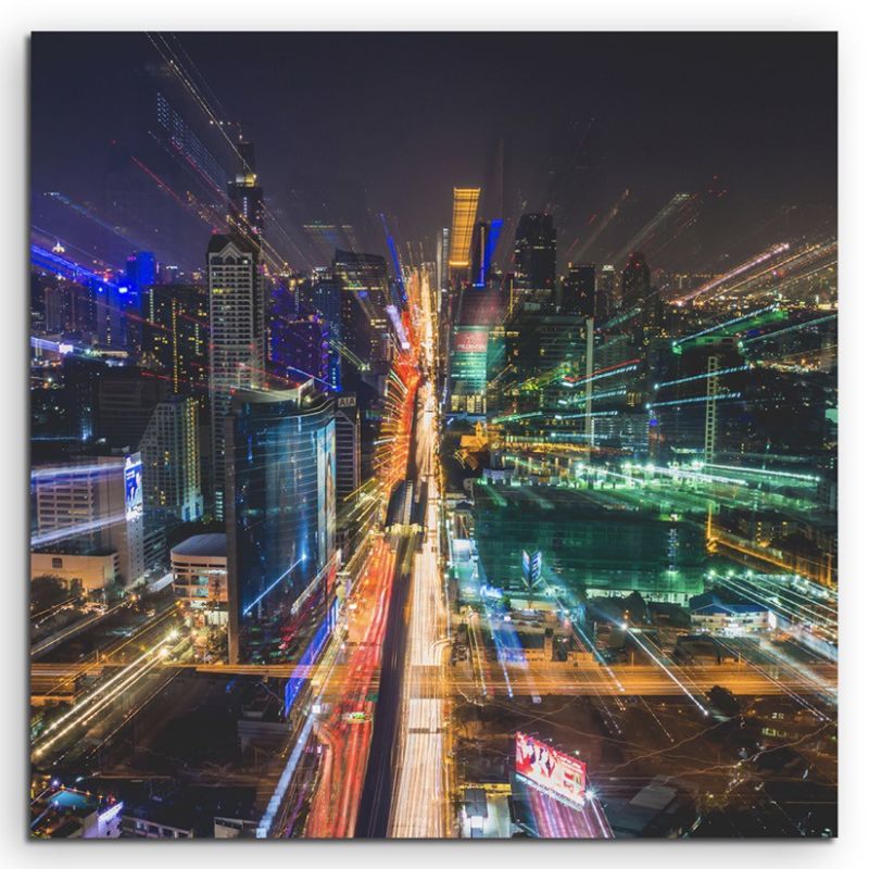 Urbane Fotografie –  Bangkok bei Nacht, Thailand auf Leinwand