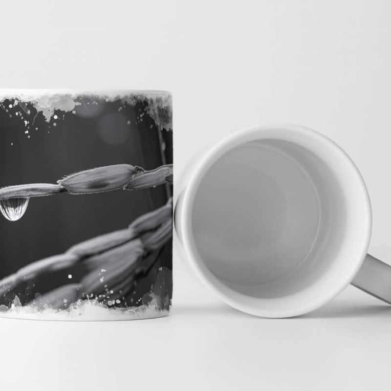 Tasse Geschenk Naturfotografie – Regentropfen auf Reisblatt