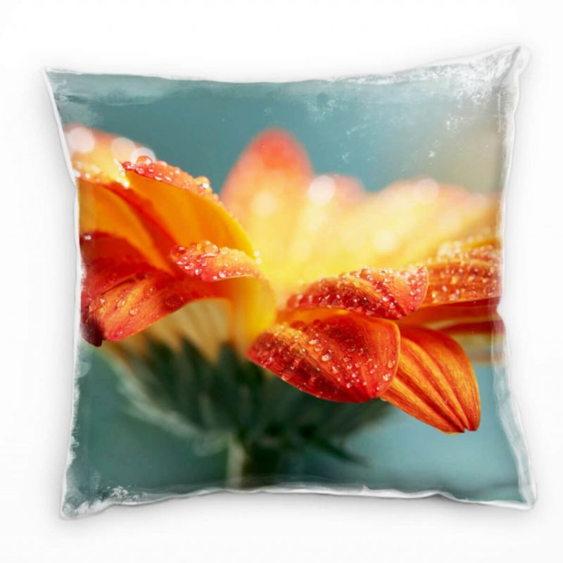 Macro, Blumen, Blütenblätter, orange, blau Deko Kissen 40x40cm für Couch Sofa Lounge Zierkissen